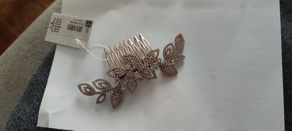 Ozdoba ślubna do włosów grzebyk rose gold różowe złoto diamenciki