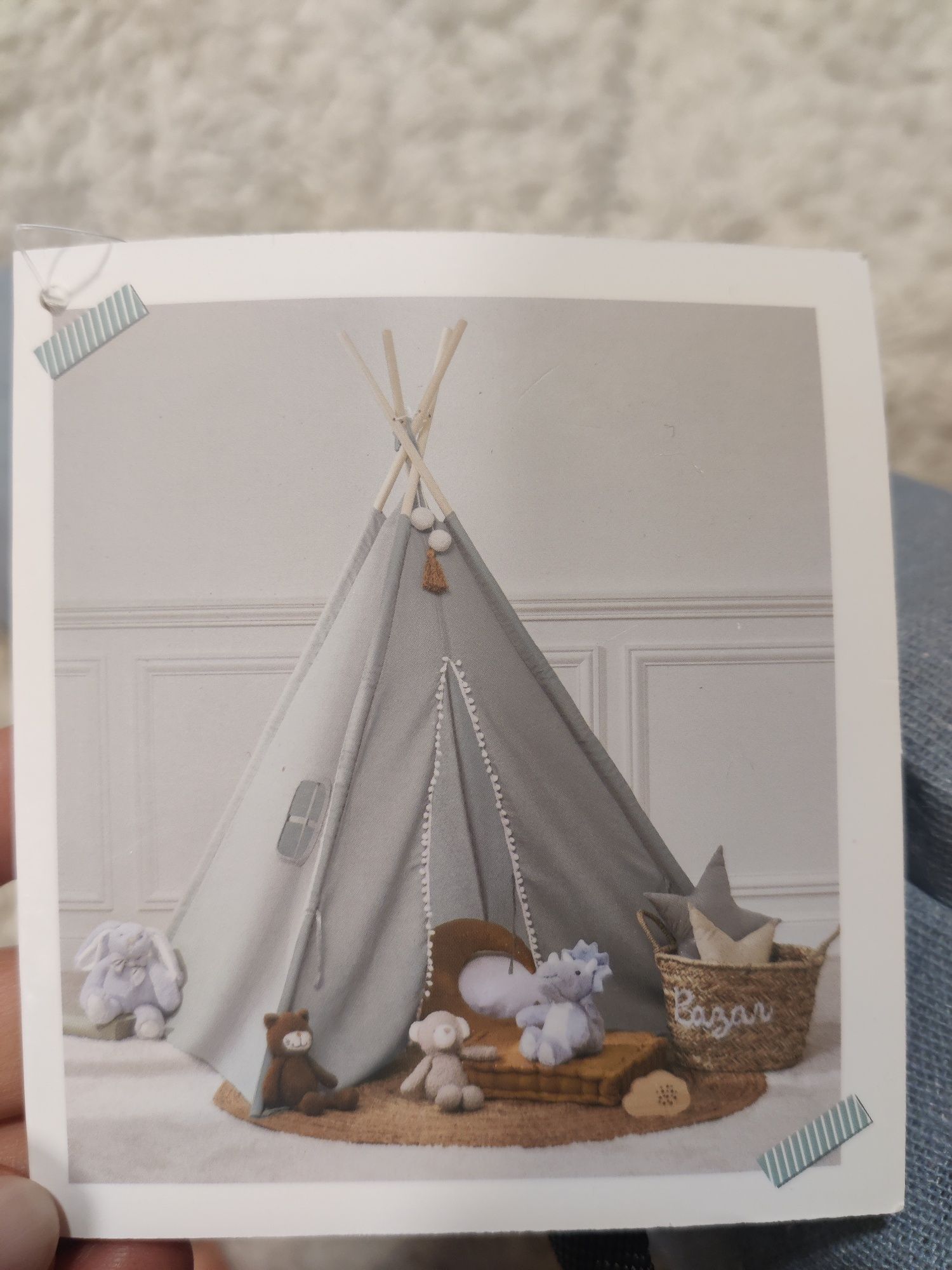 Tenda Tipi cinza com pompons Homa 160x120x120