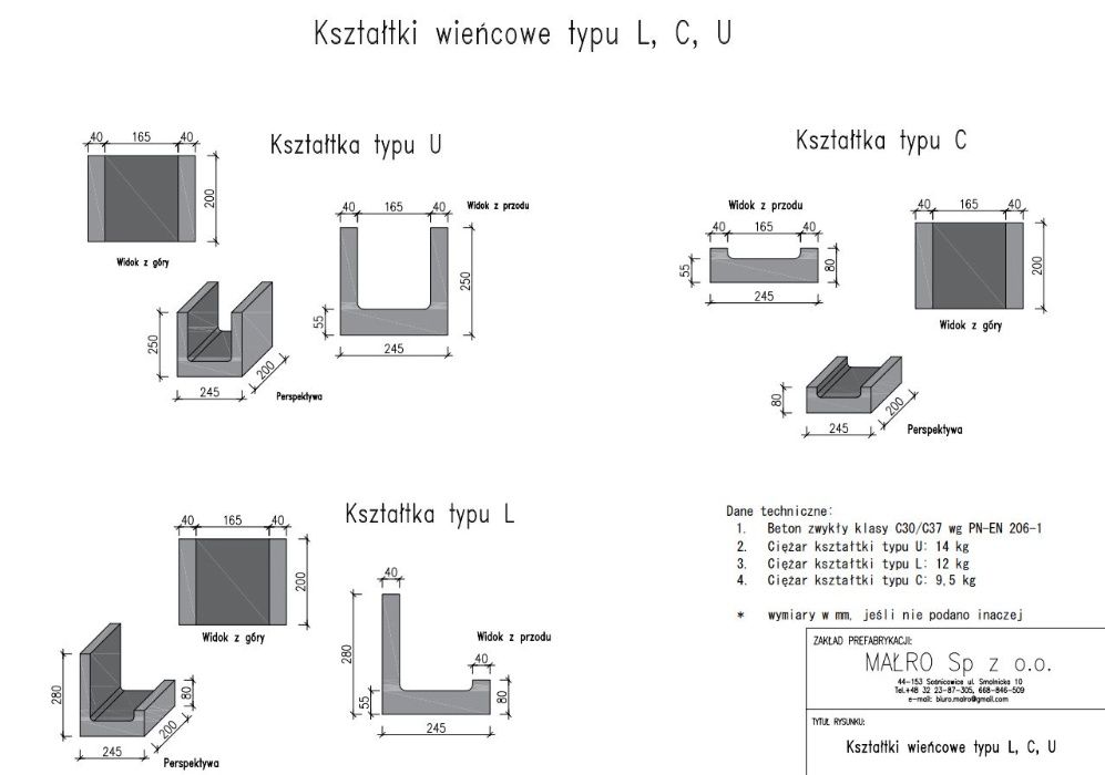 Kształtka wieńcowa typu L Pustak wieńcowy szalunkowy pustaki