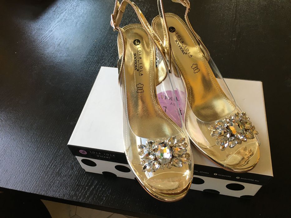 Scaviola buty damskie 40 ślub wesele nowe czółenka złote