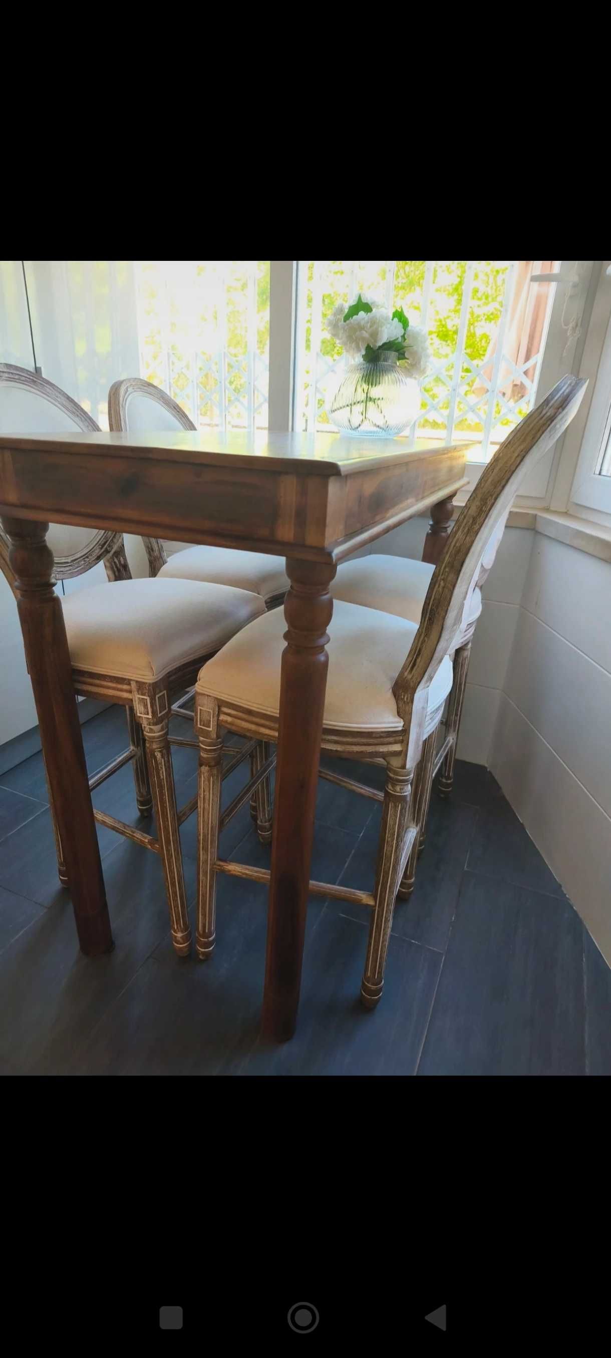 Mesa e cadeiras altas Madeira maciça