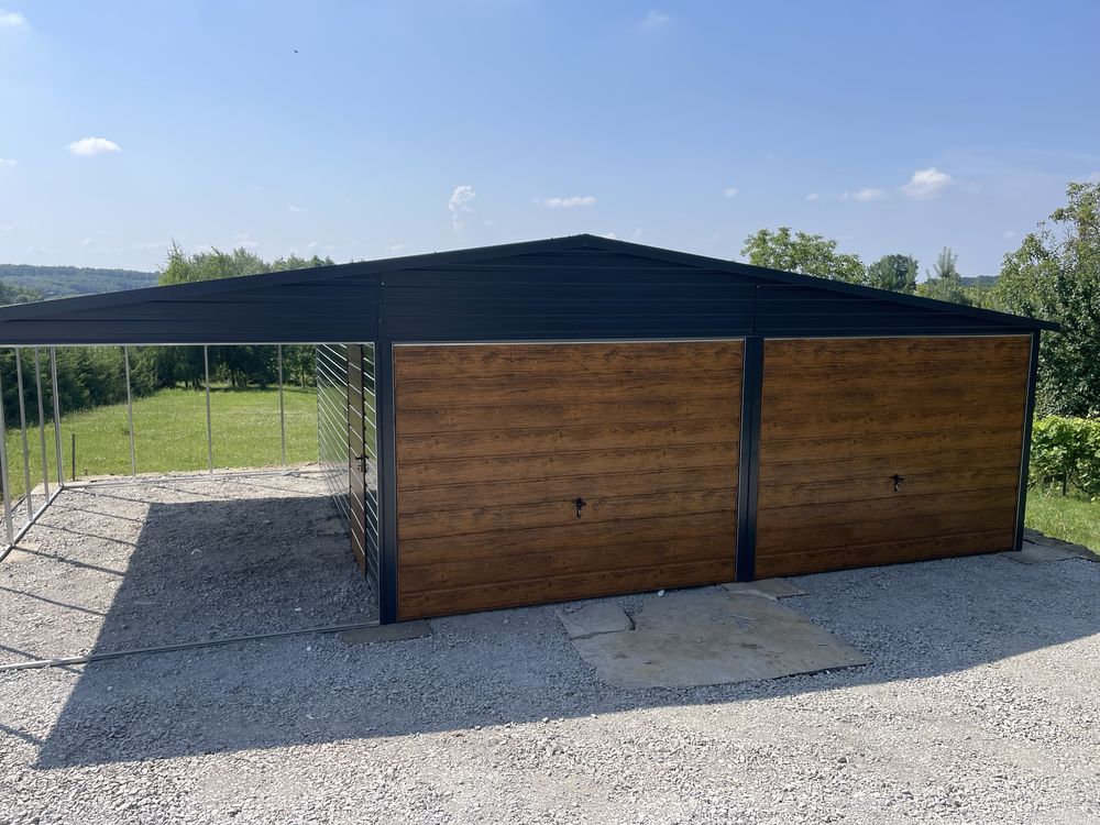 Garaż blaszany 6x6 + wiata 2x6. Profil zamknięty ocynkowany.