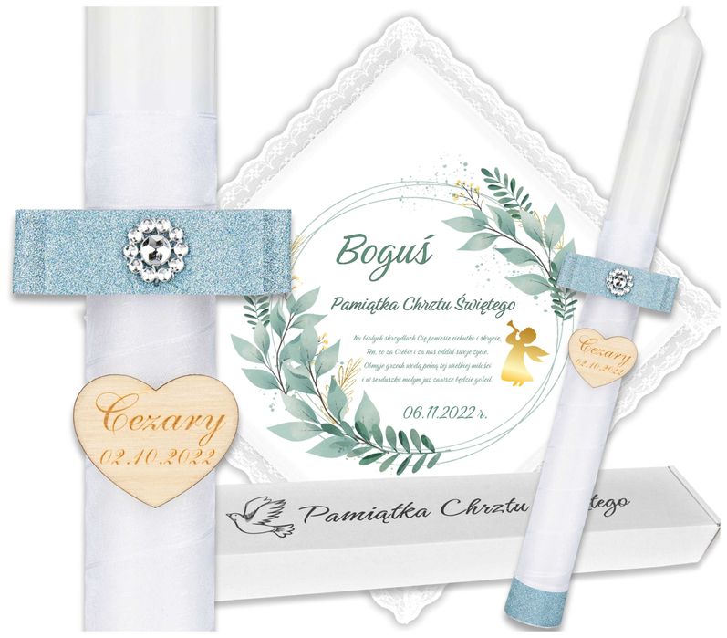 Szatka i Świeca do chrztu gromnica Glamour Chrzest krzyżmo Ametyst ML