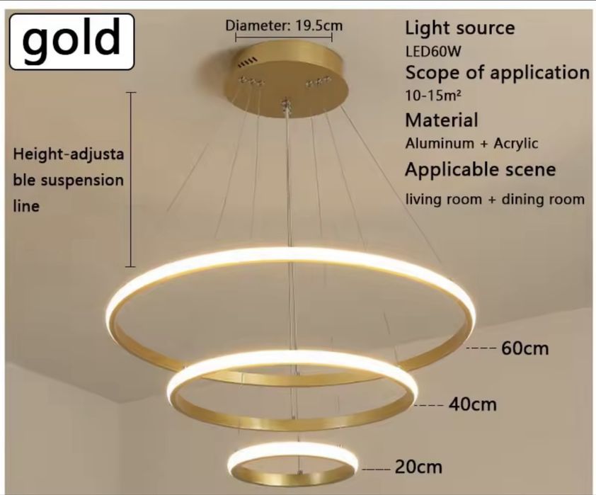 Nowa lampa sufitowa zlota kola led