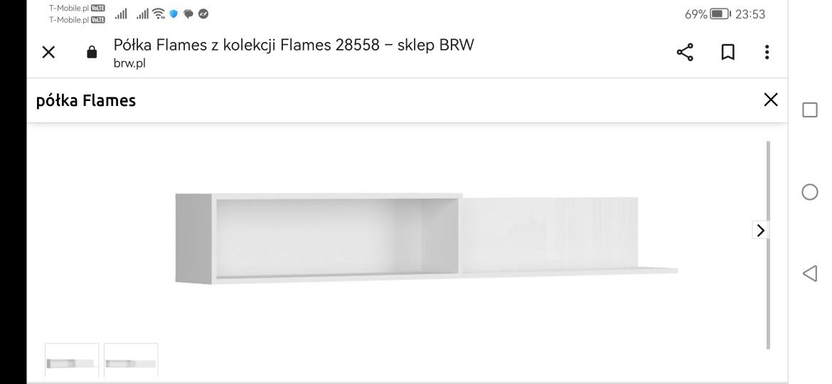 Półka FLAMES z BRW 160cm biała NOWA