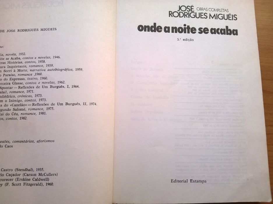 Onde a Noite se Acaba - José Rodrigues Miguéis (portes grátis)