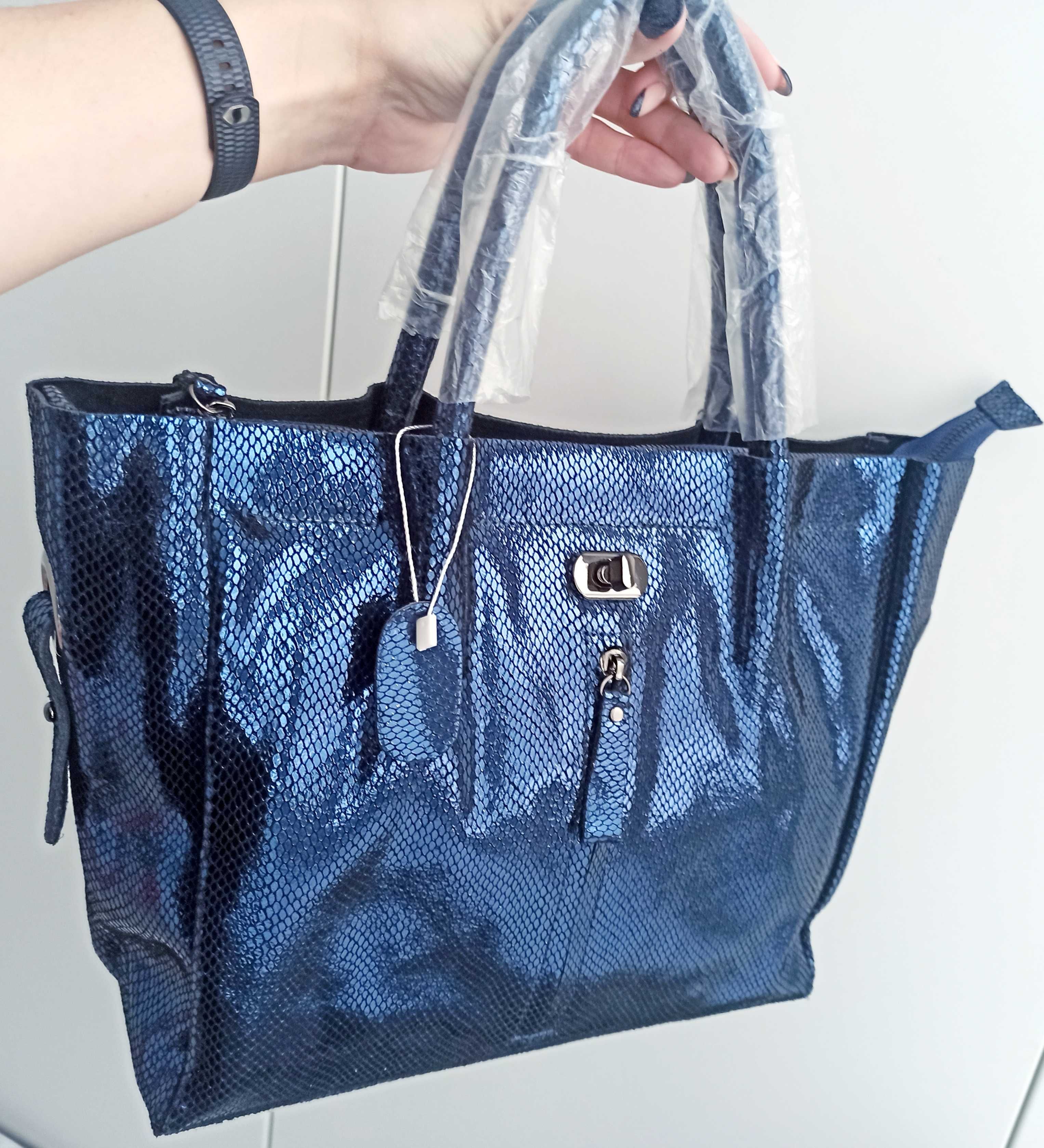 Сумка сумочка шоппер Шопен шкіряна шкіра синя жіноча
