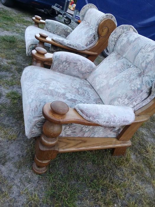 Dębowe fotele + sofa