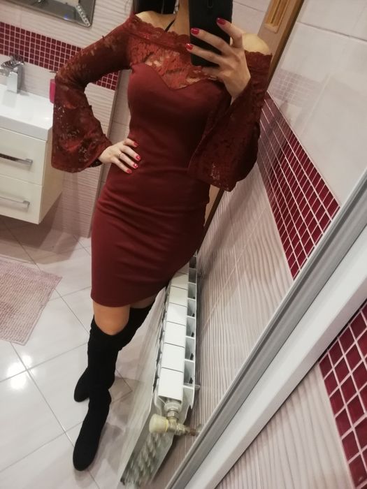 Nowa czerwona sukienka hiszpanka święta świąteczna 36 s koronka koronk