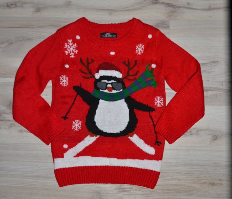 311* Świąteczny sweter pingwin 7/8 lat_ 122/128 cm