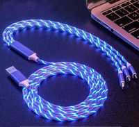 Świecący kabel LED USB - USB typ C / microUSB / Apple  1 metr