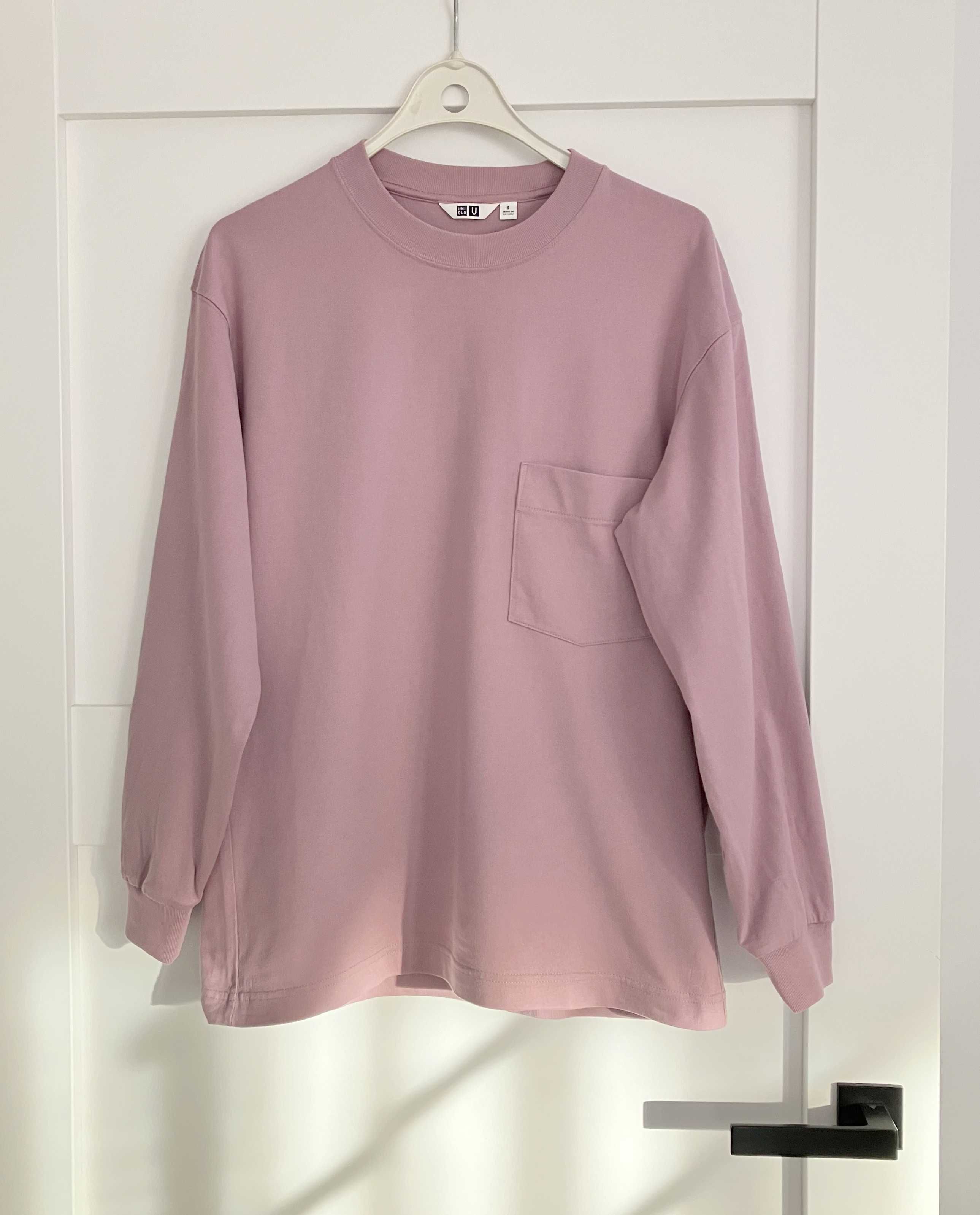 Uniqlo basic róż wrzosowa bluza z kieszenią S oversize bawełna