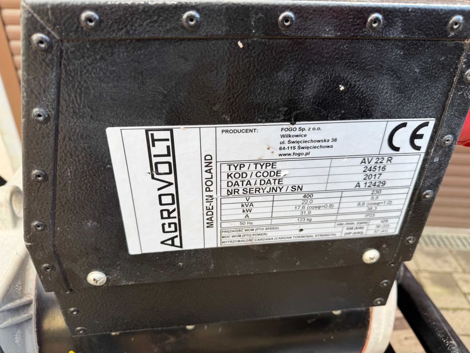 Agregat prądotwórczy do ciągnika rolniczego WOM - 22 KvA