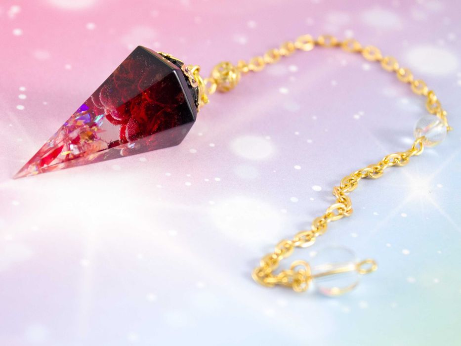 Piękne Wahadełko Wahadło Orgonit Czerwona Glazura Kryształowa Pajetki