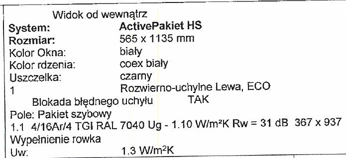 Okno PCV kol. biały wymiar szer. 565 x wys. 1135