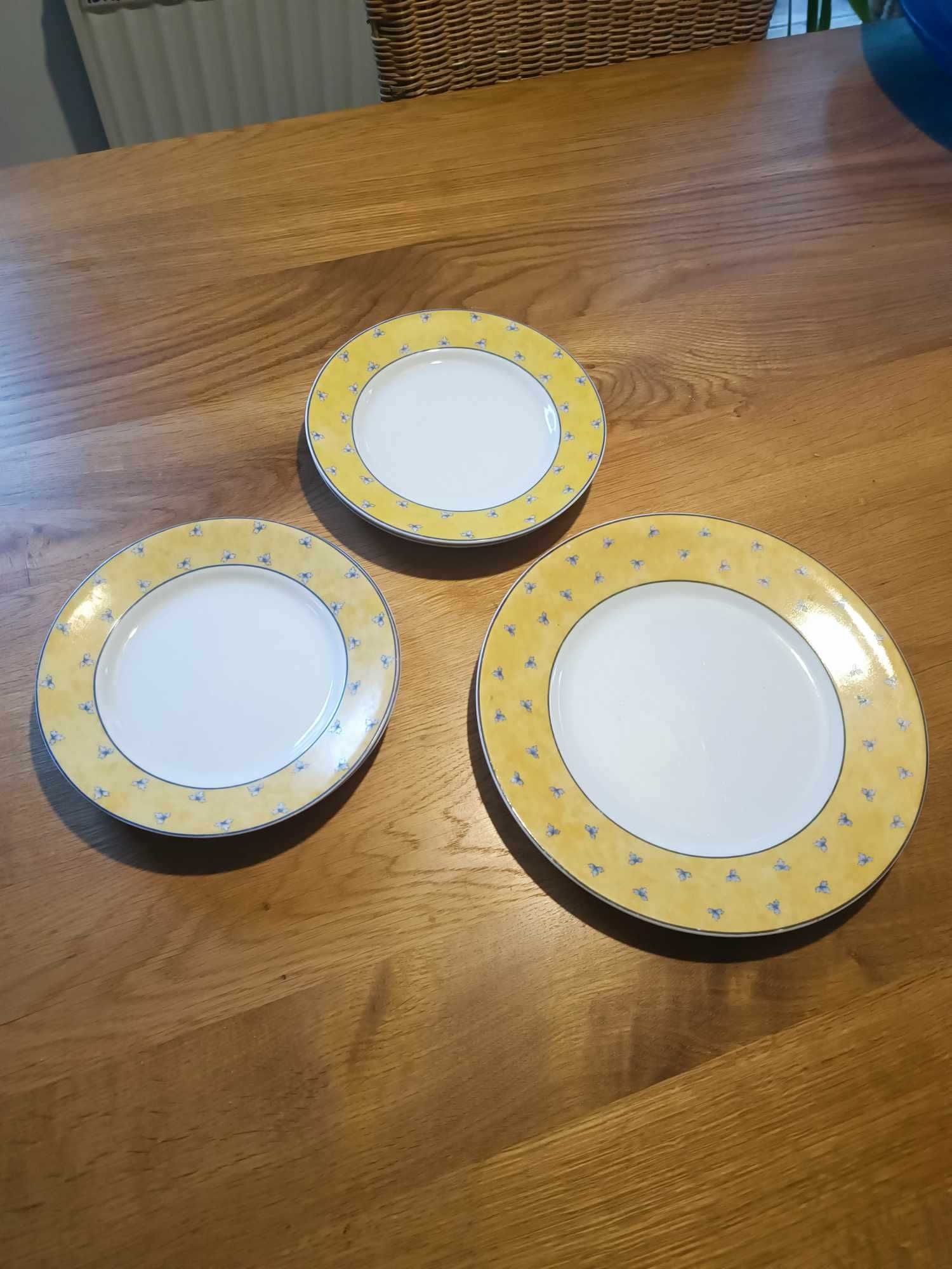 Zestaw talerzy, zastaw stołowa, 7 sztuk, biało - żółte