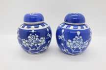 Par Potes Porcelana Chinesa Decoração Ginger a Azul e Branco XX 7 cm