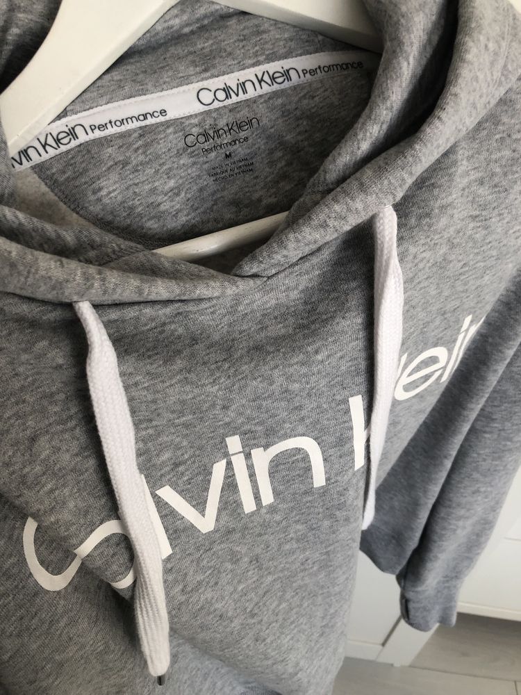 Bluza calvin klein szara logo białe ck M sportowa z kapturem