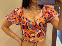 Kolorowy crop top bluzka na lato sinsay 34 xs