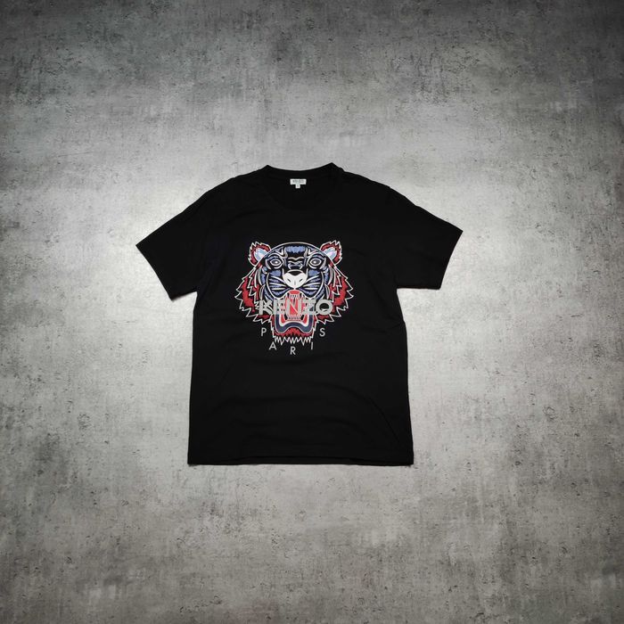 MĘSKA Koszulka Bawełna PREMIUM Czarna Kenzo Paris Tygrys Nadruk Logo