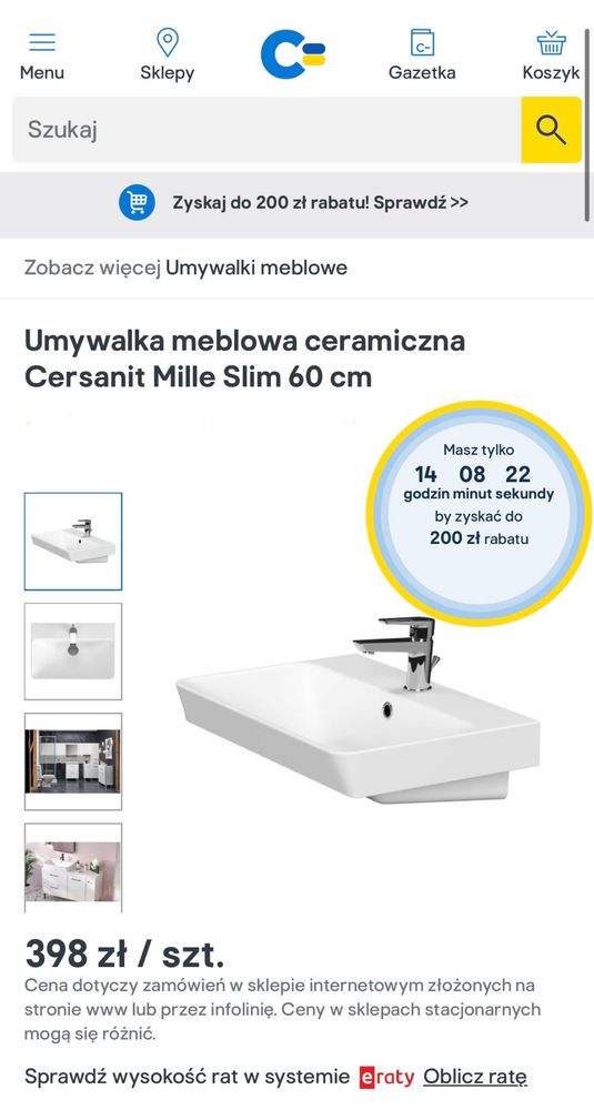Umywalka Cersanit Mille Slim 60