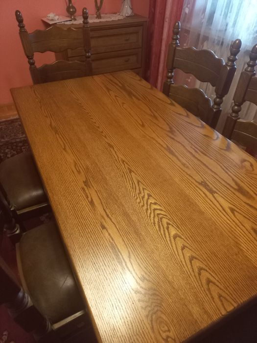 Dębowy solidny stół + 6 krzeseł