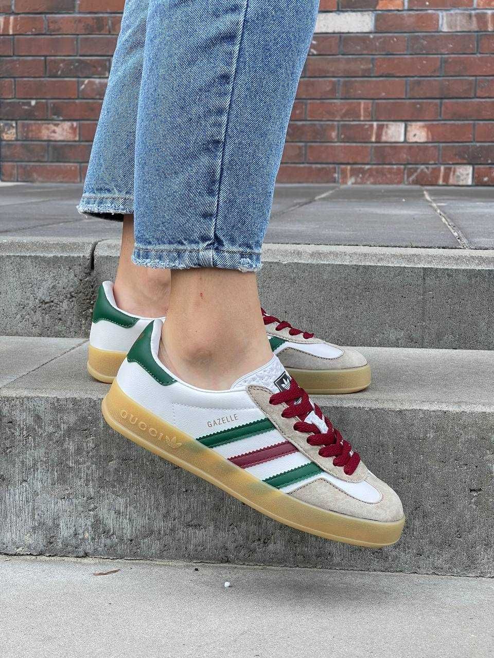 Жіночі кросівки Adidas x Gucci Gazelle White Green Red (36-40 р.)