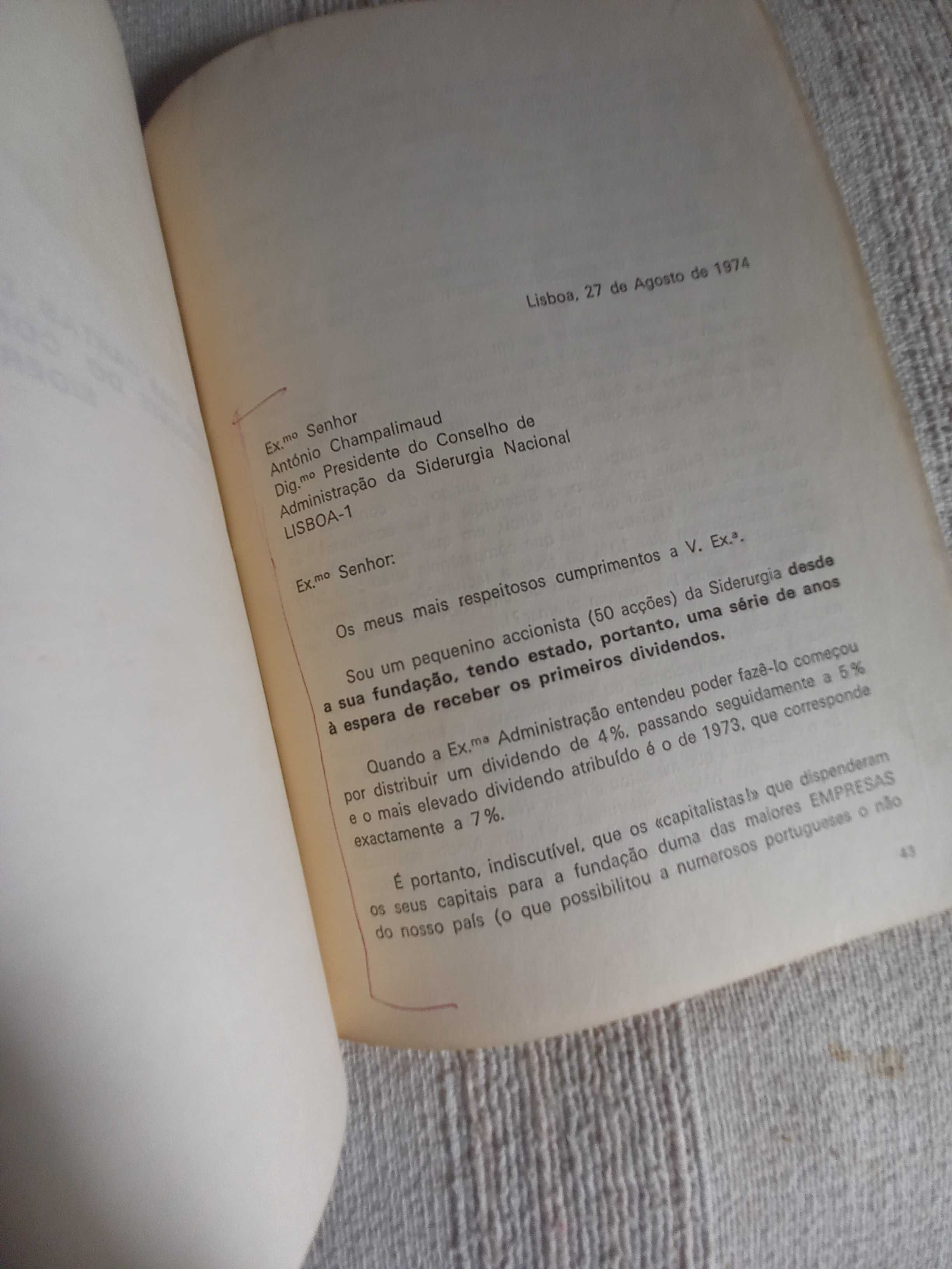 contestação nacionalização da Siderurgia Nacional em 1974 Champalimaud