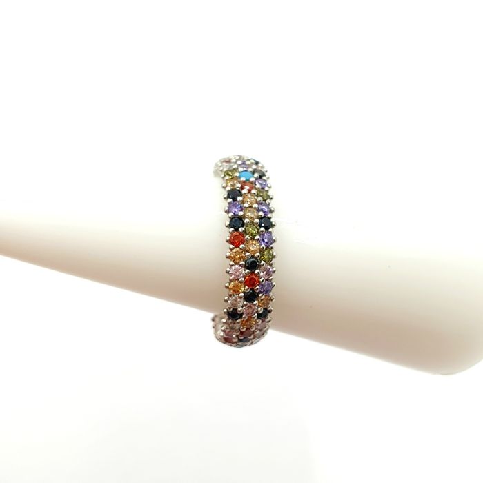 Obrączka/pierścionek srebrna 925 szeroka kolorowe cyrkonie r.15