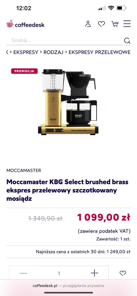 Moccamaster KGB Select Expres Przelewowy Gold Editione!