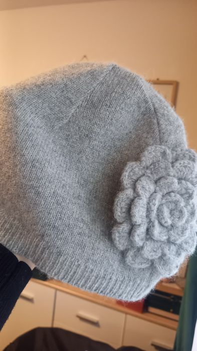 Czapka zimowa wełna angora szara