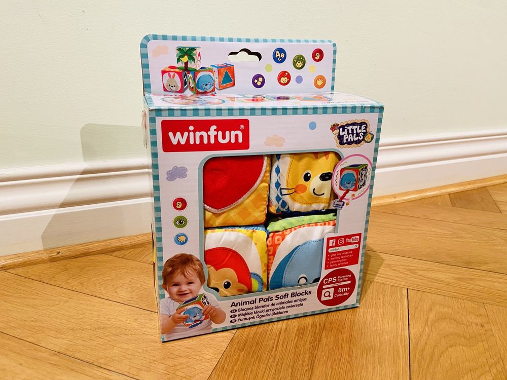 WinFun zwierzątka 4 miękkie klocki sensoryczne zabawka dla niemowląt