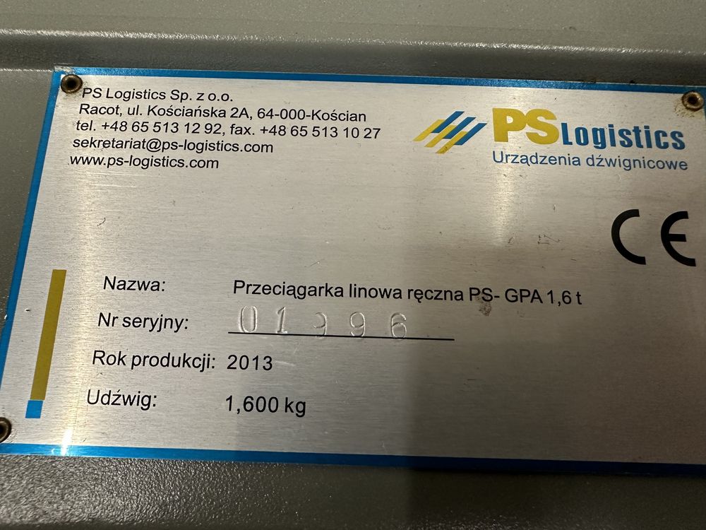 Przeciągarka linowa ręczna PS-GPA 1600 kg , 1,6 tony ps lift