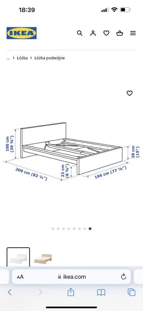 Lozko ikea MALM 180x200cm oraz stelaż LEIRSUND jak nowe