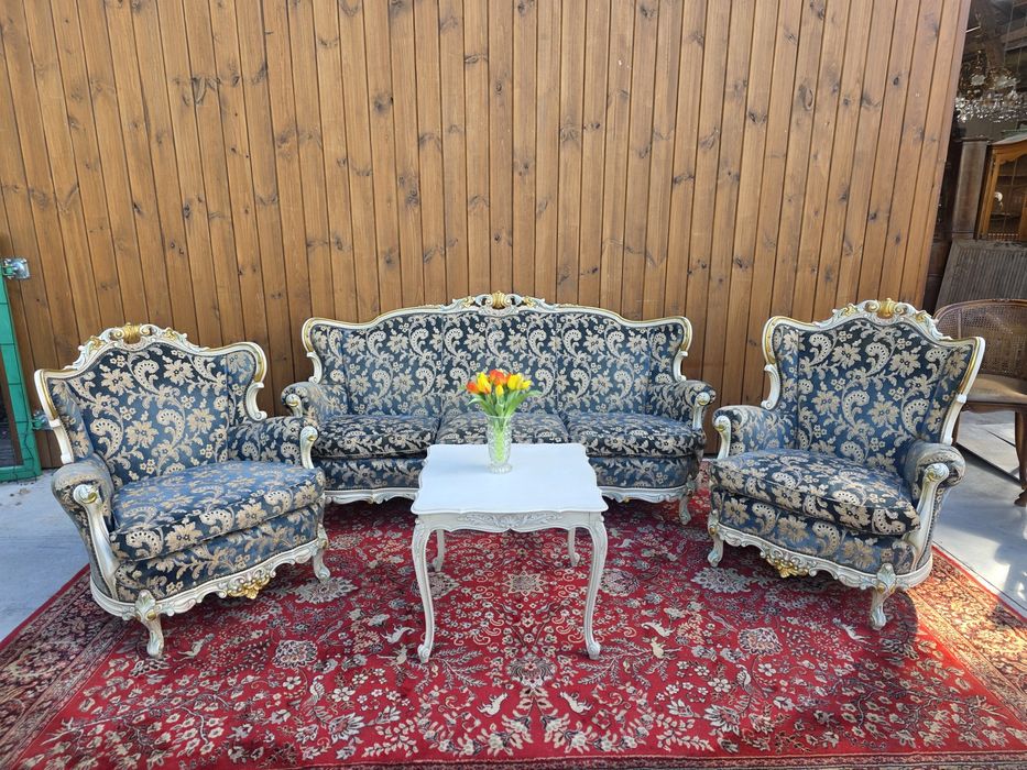 Wypoczynek Ludwik ecru I turkus królewski #2032 Stylowy Węgrów