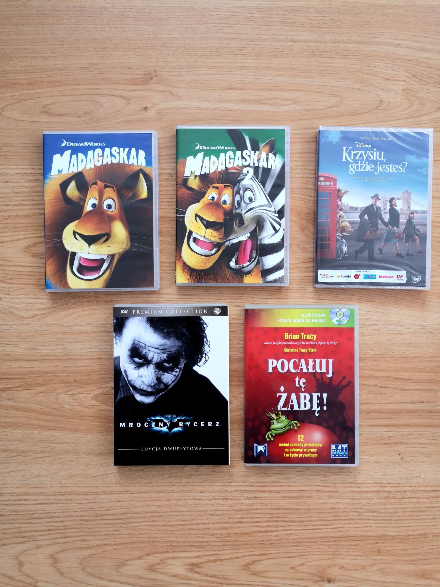 Zestaw 5 płyt DVD nowe nieoglądane Madagaskar Tracy bajki rozwój