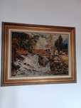 Quadro tela ( bordado tipico madeirense) com moldura dourada.