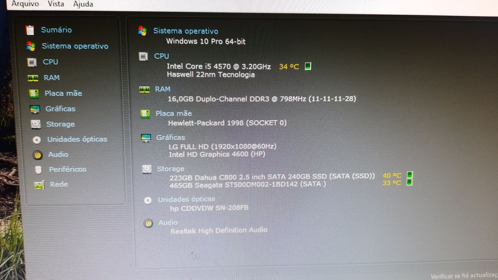 Pack Pç HP600G1+Lcd 22"P. 4ªG|I5-3.2G|16G|SSD256+HD500|Kit|Wifi+BT|W11