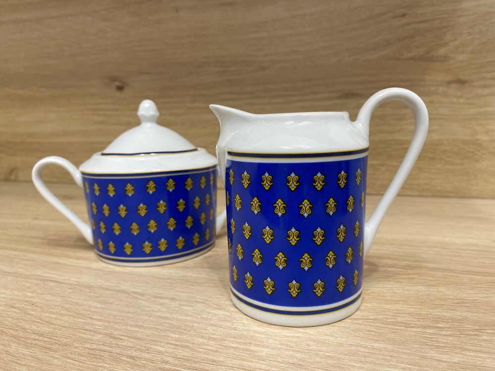 Zestaw cukiernica mlecznik do kawy kobaltowy granatowy porcelana