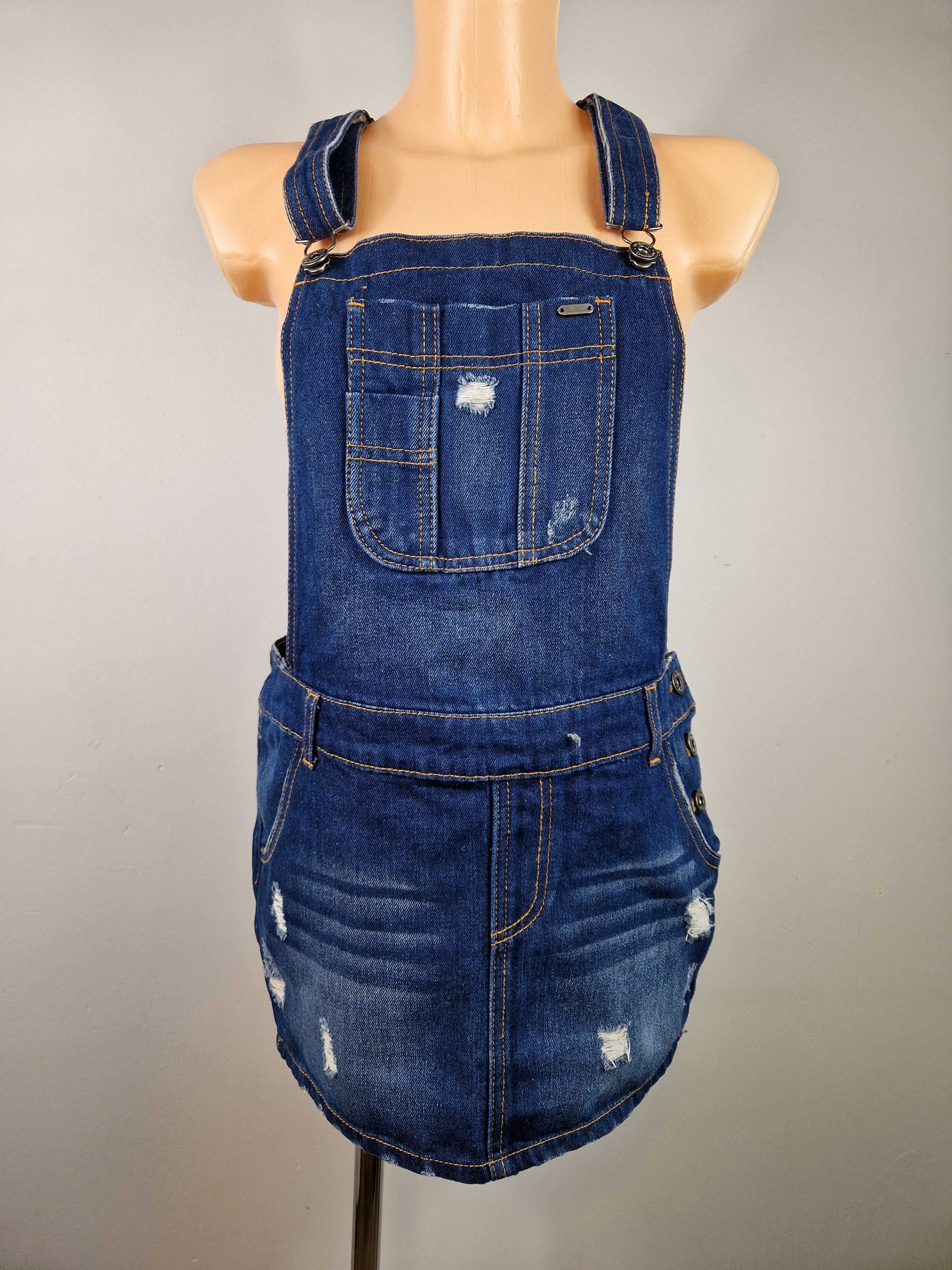 Spódniczka sukienka na szelkach ogrodniczki jeansowa dżinsowa S 36