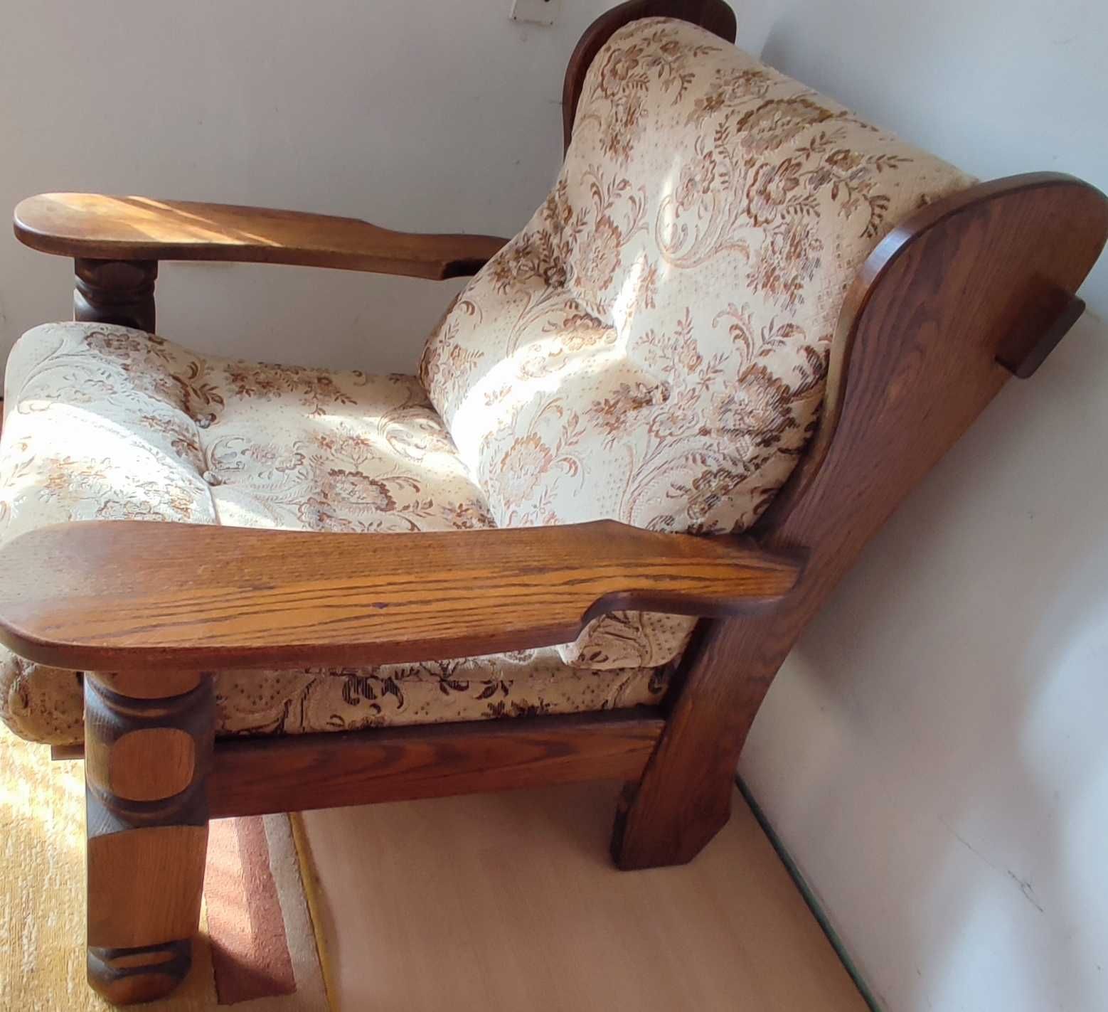 Komplet wypoczynkowy retro kanapa +2 fotele, dębowe