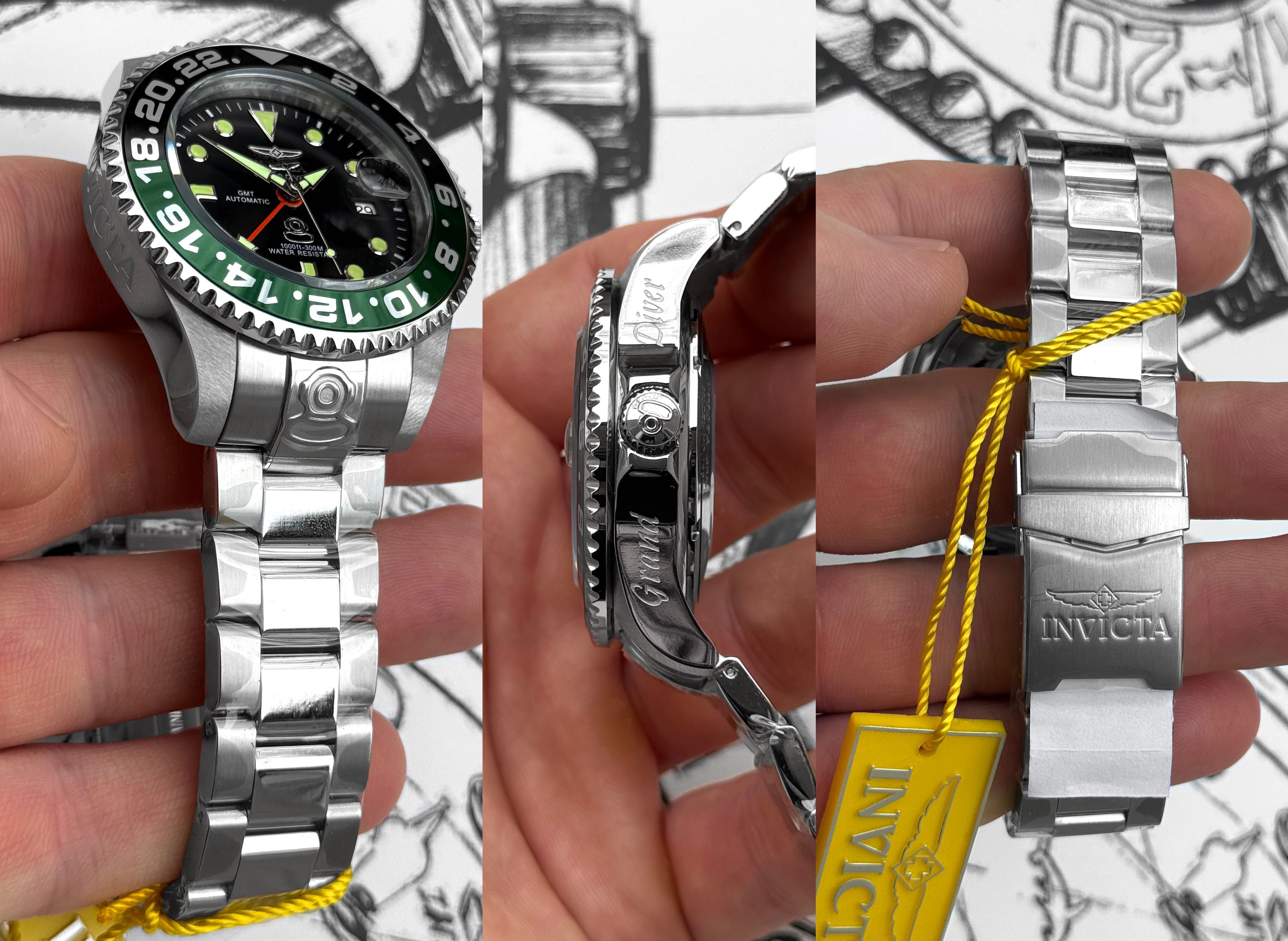 Годинник Invicta 45667 Grand Diver Automatic GMT Green 47 мм. 300 MT.