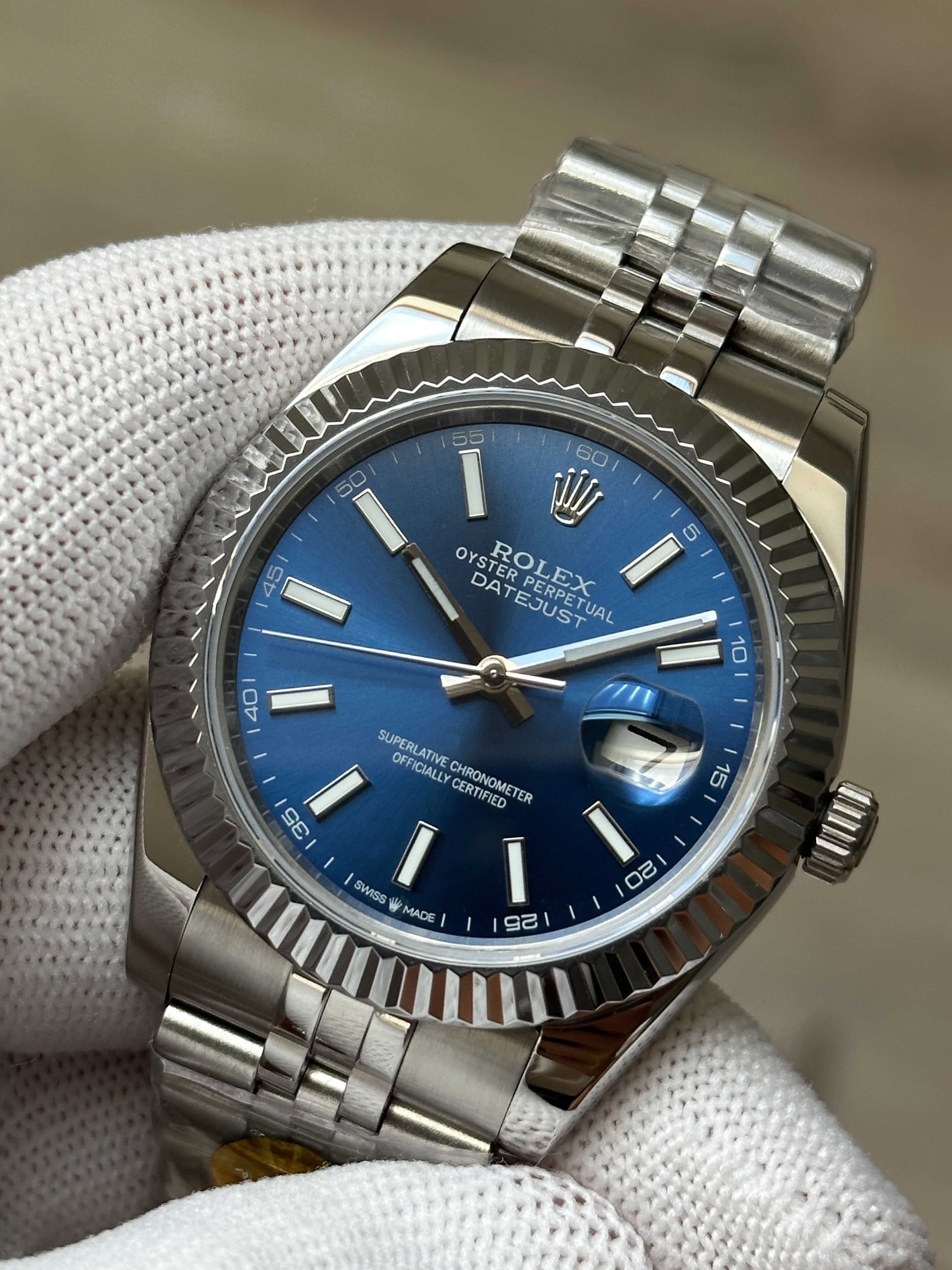 Швейцарские часы Rolex Datejust Silver-Blue. Топ качество