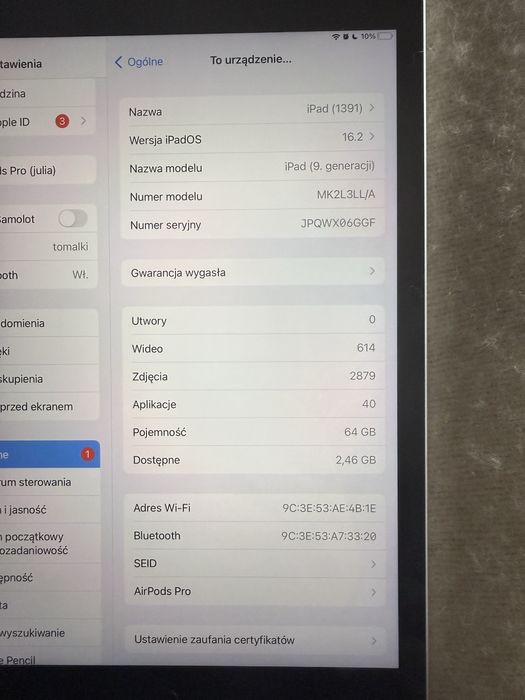 Ipad 9 gen 64gb stan bardzo dobry z rysikiem