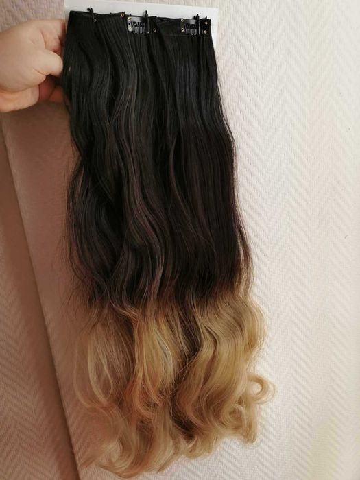 Doczepiane włosy clip in 65 cm ombre brąz blond