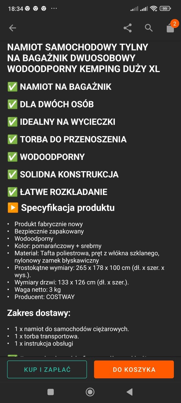 Namiot na samochód pickup