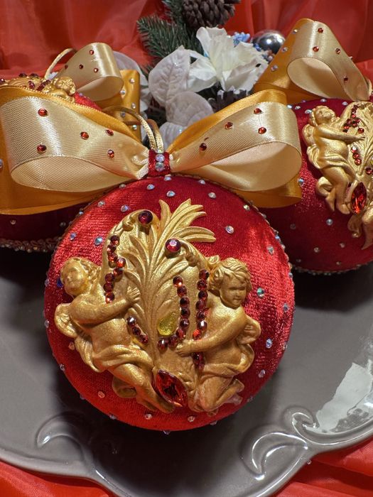 Набір оксамитових ялинкових прикрас ручної роботи