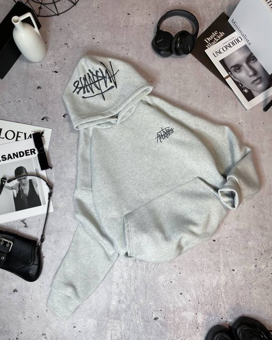 Тепле худі на флісі, оверсайз худі, стусі, stussy