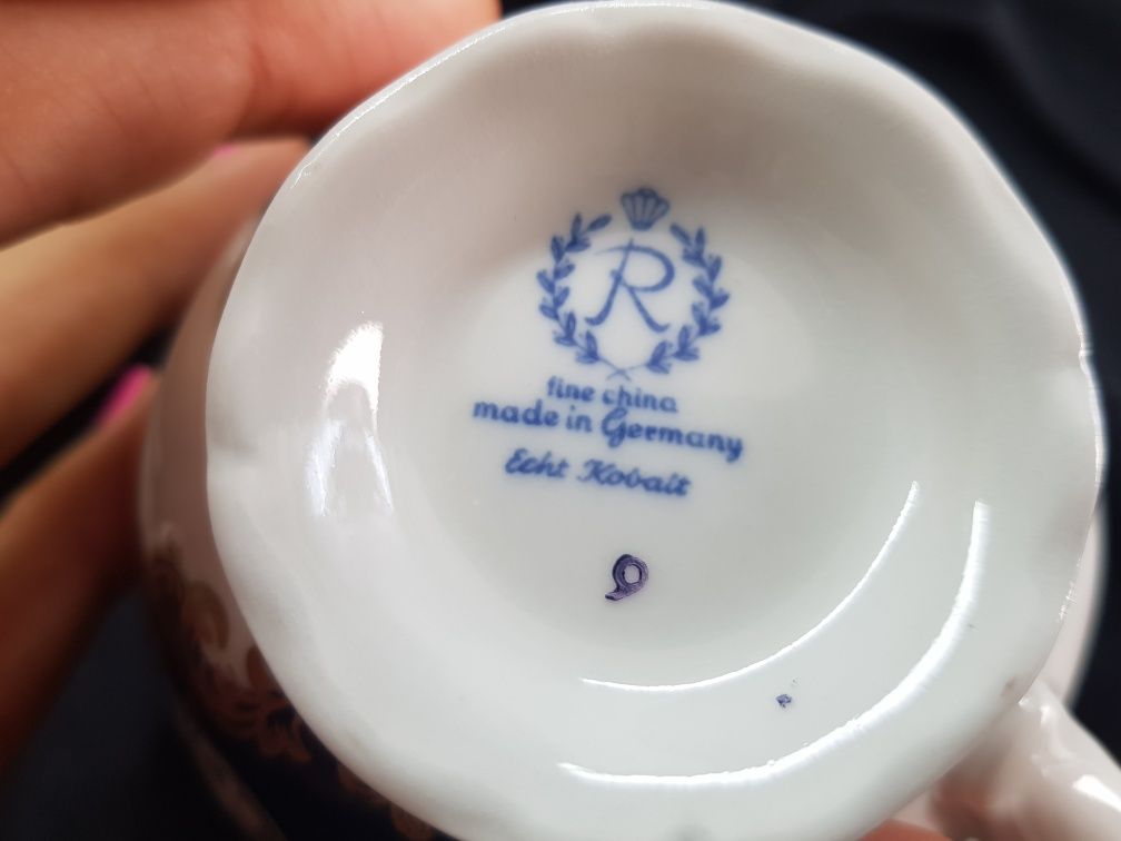 Serwis kawowy deserowy śniadaniowy Reichenbach, kobaltowy, Vintage
