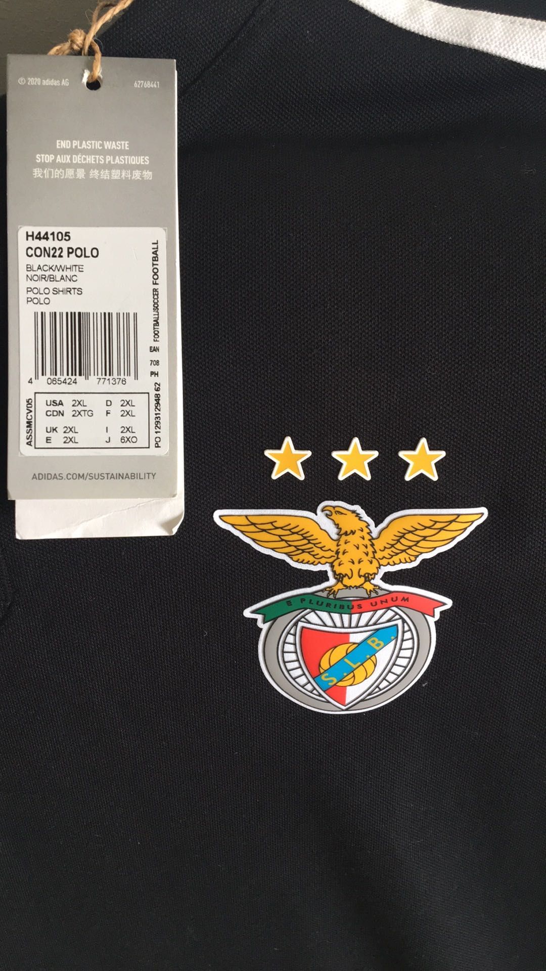 Polo preto e branco Adidas Oficial Benfica